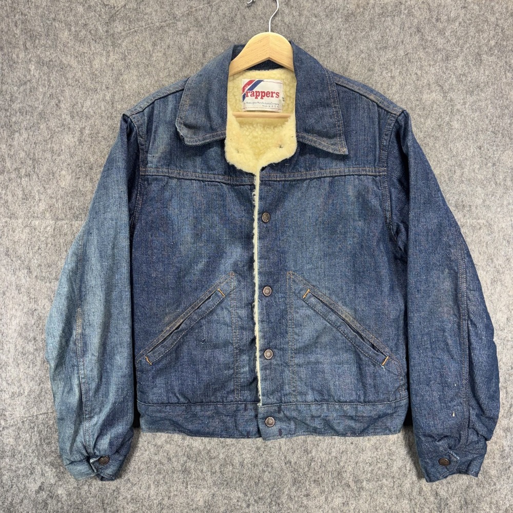 Vintage 1970s Sherpa Lined Denim Jacket Dee Cee Rappers USA Men 38 Trucker Faded
